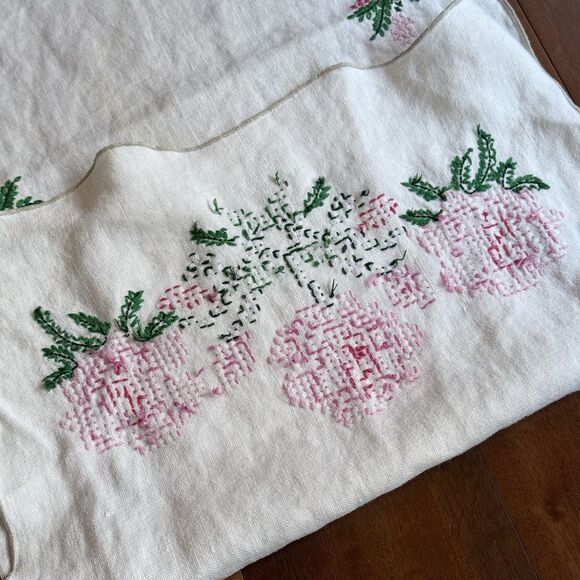 Vintage Linen Embroidered Cross Stitch Table Runner Dresser Scarf 14"x 35" READ - Picture 7 of 9